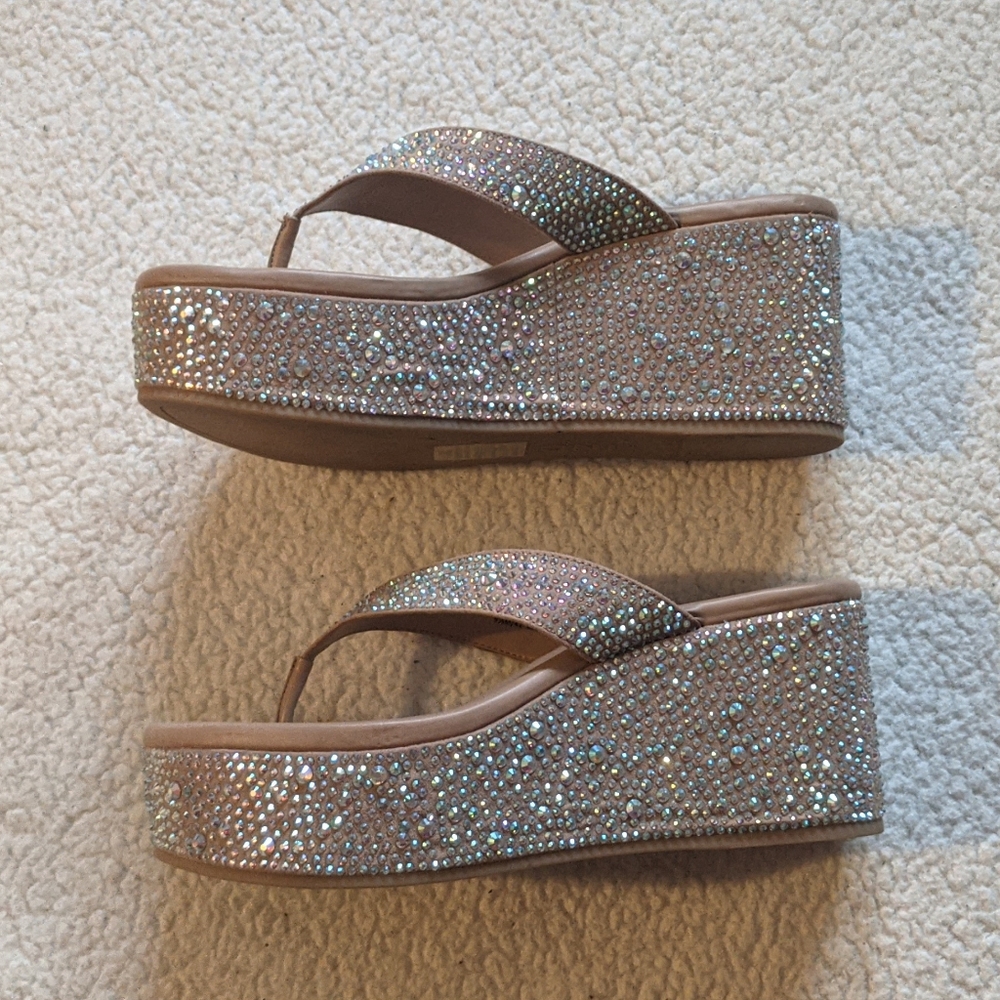 INC allover rhinestone embellished wedge sandal - Picture 2 of 7